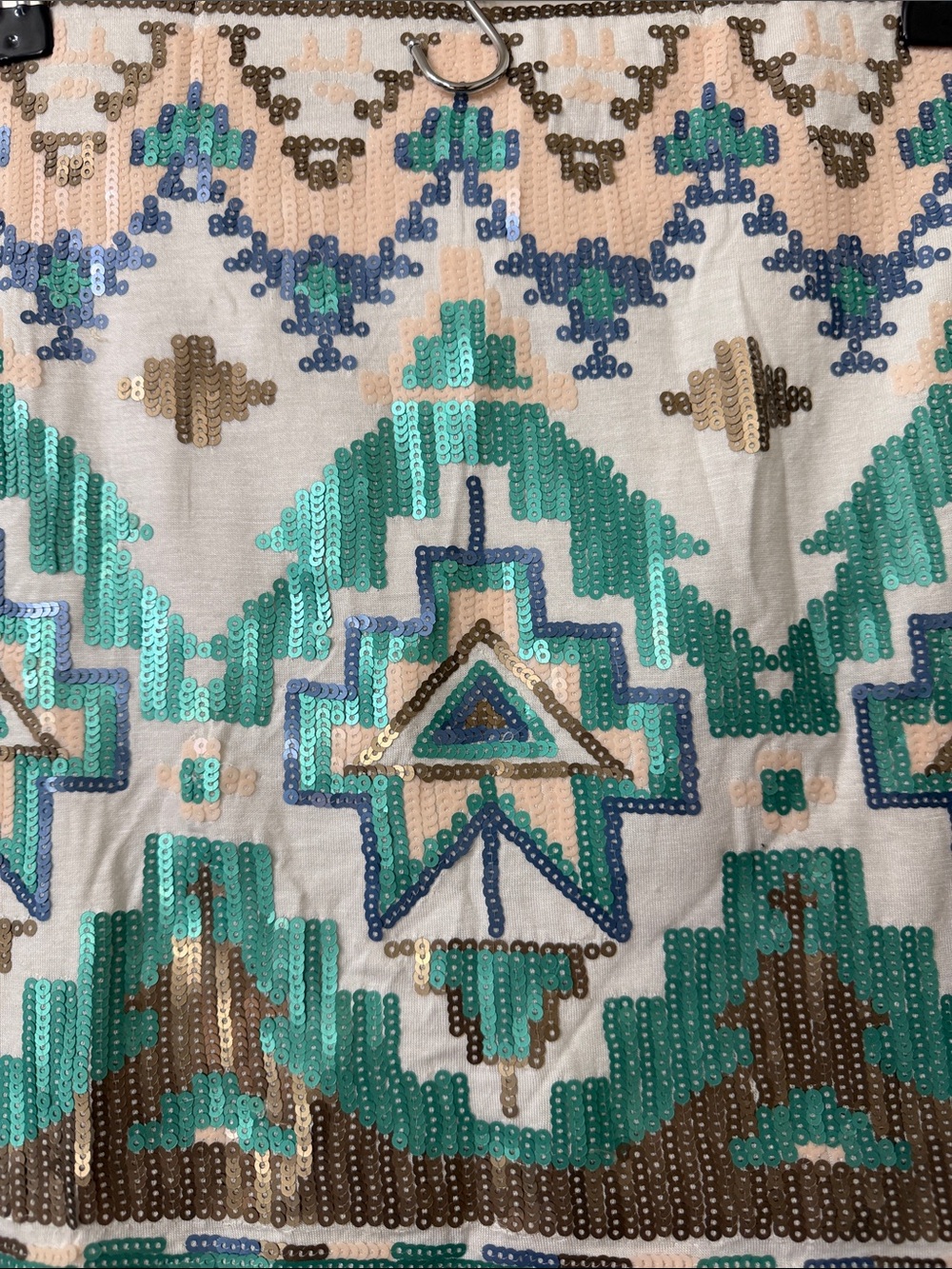 By Together White Sequin Mini Skirt with Teal, Aqua & Gold Embroidery - Picture 2 of 3